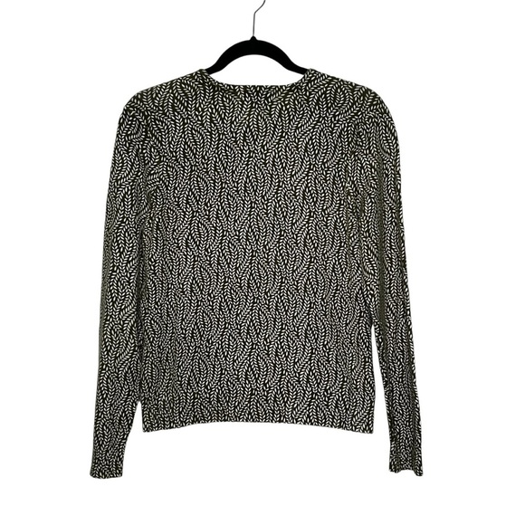 Lands End Olive Green/White Vine patterned Cotton Blend Cardigan Sweater Sz S - Picture 2 of 13